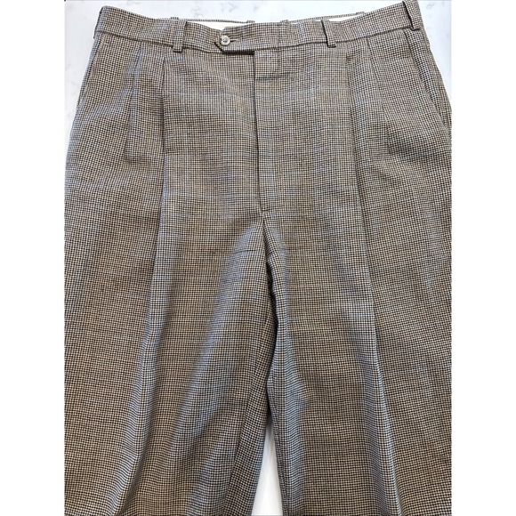 VTG Nordstrom JB Britches Pleated Pants Brown Houndstooth 100% Virgin Wool 36x30 - Picture 3 of 9